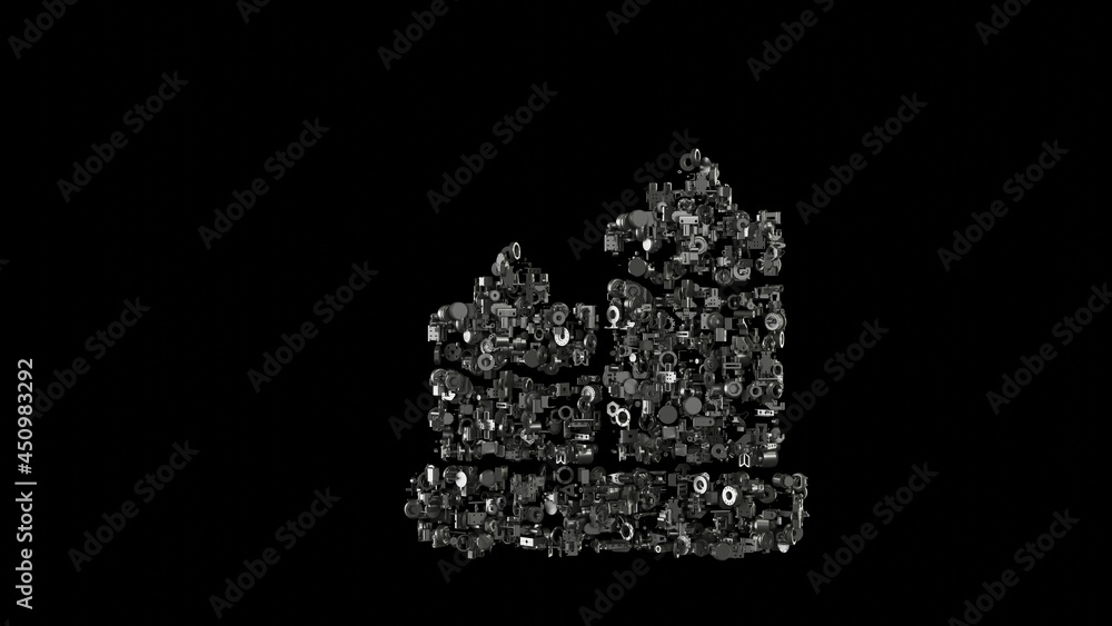 Poster 3d rendering mechanical parts in shape of symbol of relax candle isolated on black background