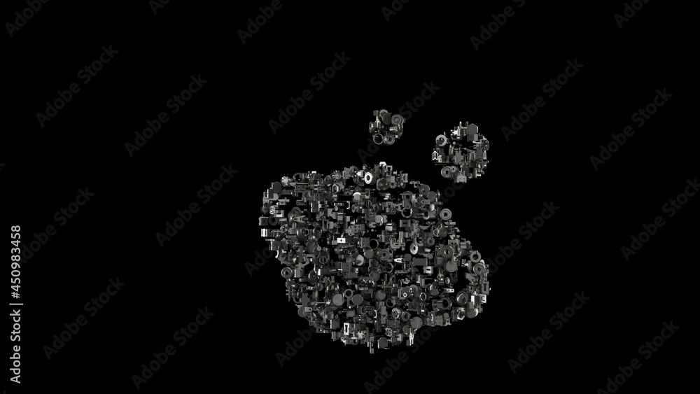 Poster 3d rendering mechanical parts in shape of symbol of saturn planet isolated on black background