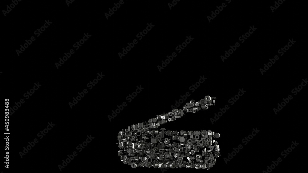 Aufkleber 3d rendering mechanical parts in shape of symbol of scanner isolated on black background