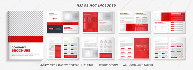 Company profile brochure template layout design, Minimalist Multi pages corporate brochure design template, Minimal business brochure template with simple red style and modern layout