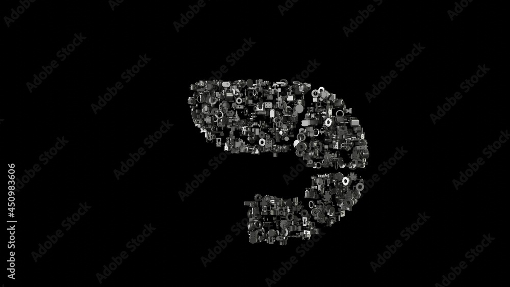 Aufkleber 3d rendering mechanical parts in shape of symbol of shrimp isolated on black background