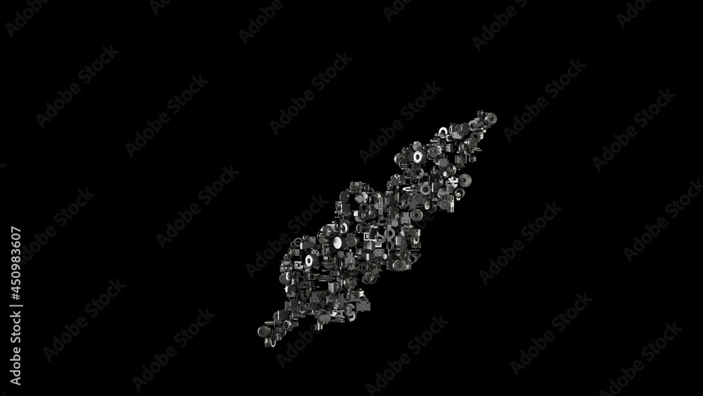 Aufkleber 3d rendering mechanical parts in shape of symbol of skewer isolated on black background