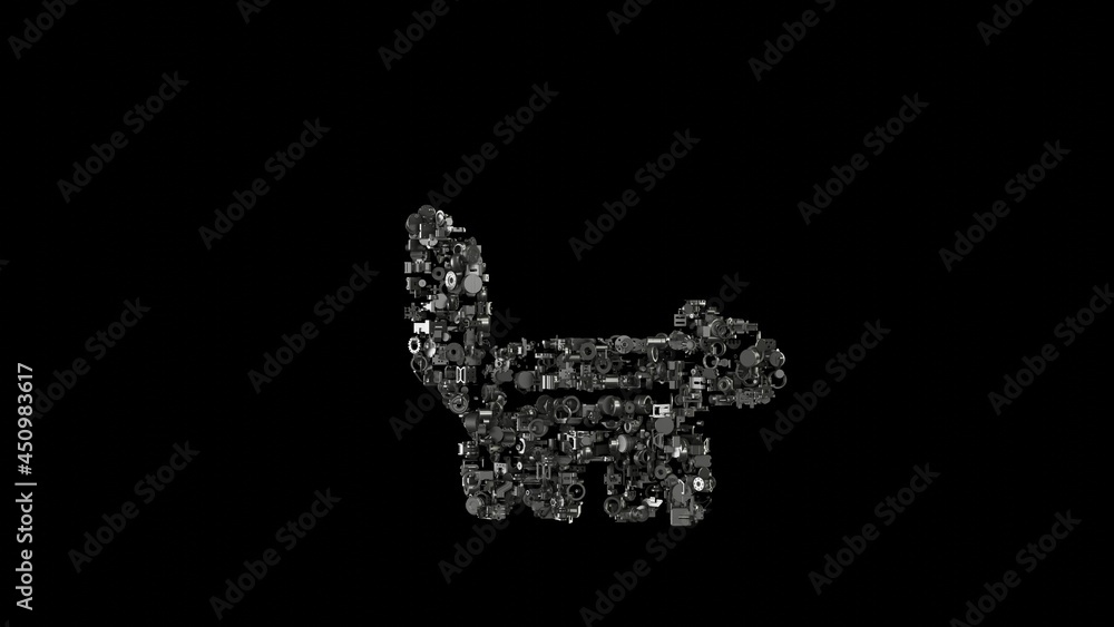 Poster 3d rendering mechanical parts in shape of symbol of skunk isolated on black background