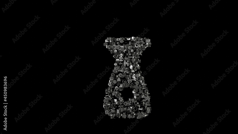 Aufkleber 3d rendering mechanical parts in shape of symbol of soya sauce isolated on black background