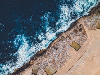 Drone views of salt pans in Gozo, Malta