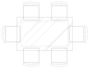 2D CAD plan drawing various sizes and designs of dining table and discussion table set complete with chairs. Drawings come in black and white. The drawing is normally drawn by an architect or interior
