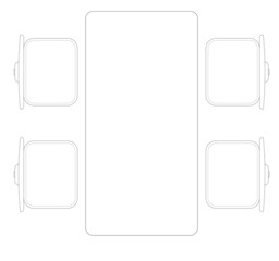 2D CAD plan drawing various sizes and designs of dining table and discussion table set complete with chairs. Drawings come in black and white. The drawing is normally drawn by an architect or interior