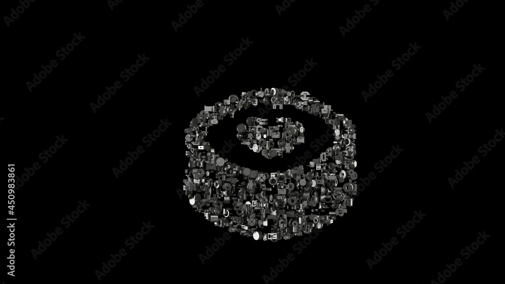 Poster 3d rendering mechanical parts in shape of symbol of sushi isolated on black background