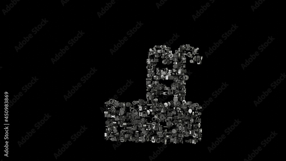 Aufkleber 3d rendering mechanical parts in shape of symbol of swimming pool isolated on black background