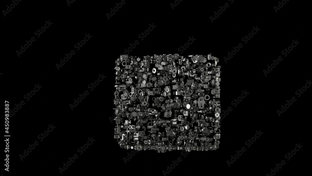 Poster 3d rendering mechanical parts in shape of symbol of switzerland isolated on black background
