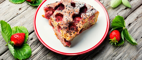 Slice of tasty homemade strawberry tart