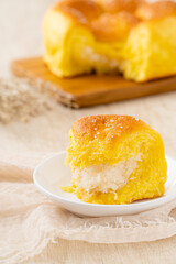 Roti sobek or Roti Gembong or Soft bread, This bread has a sweet taste with a soft texture. Usually filled with chocolate, cheese or grated coconut.