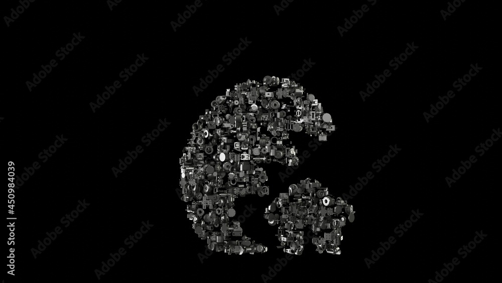 Aufkleber 3d rendering mechanical parts in shape of symbol of tsunami isolated on black background