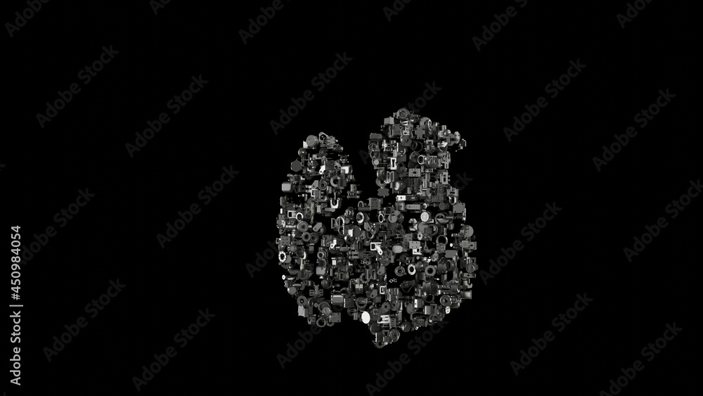 Poster 3d rendering mechanical parts in shape of symbol of turkey isolated on black background