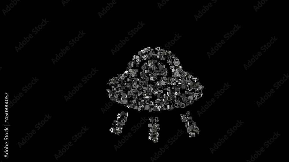 Aufkleber 3d rendering mechanical parts in shape of symbol of ufo isolated on black background