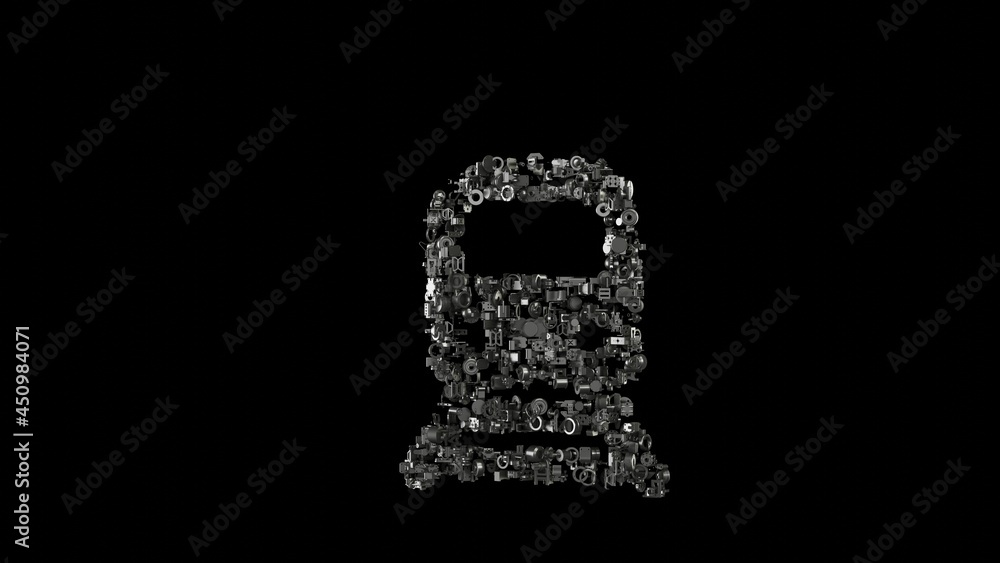 Poster 3d rendering mechanical parts in shape of symbol of underground front view isolated on black backgro