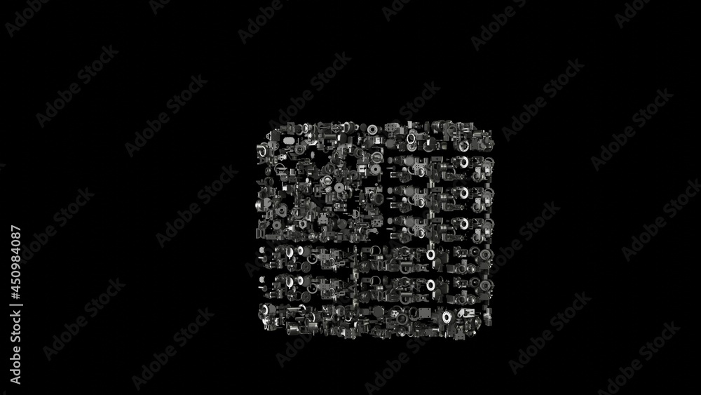 Poster 3d rendering mechanical parts in shape of symbol of usa isolated on black background
