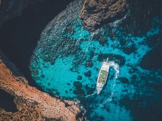 Views from the Blue Lagoon on the island of Comino in Malta