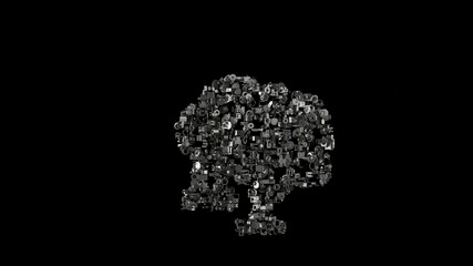 3d rendering mechanical parts in shape of symbol of tree with swing isolated on black background