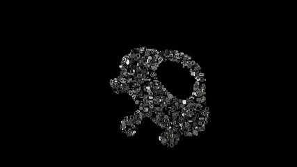 3d rendering mechanical parts in shape of symbol of UFO isolated on black background