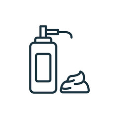 Foam Pump Bottle for Shave Line Icon. Package for Lotion, Gel, Cream Linear Pictogram. Container For Hair Care Product. Cleansing Foam Bottle Icon. Editable Stroke. Isolated Vector Illustration