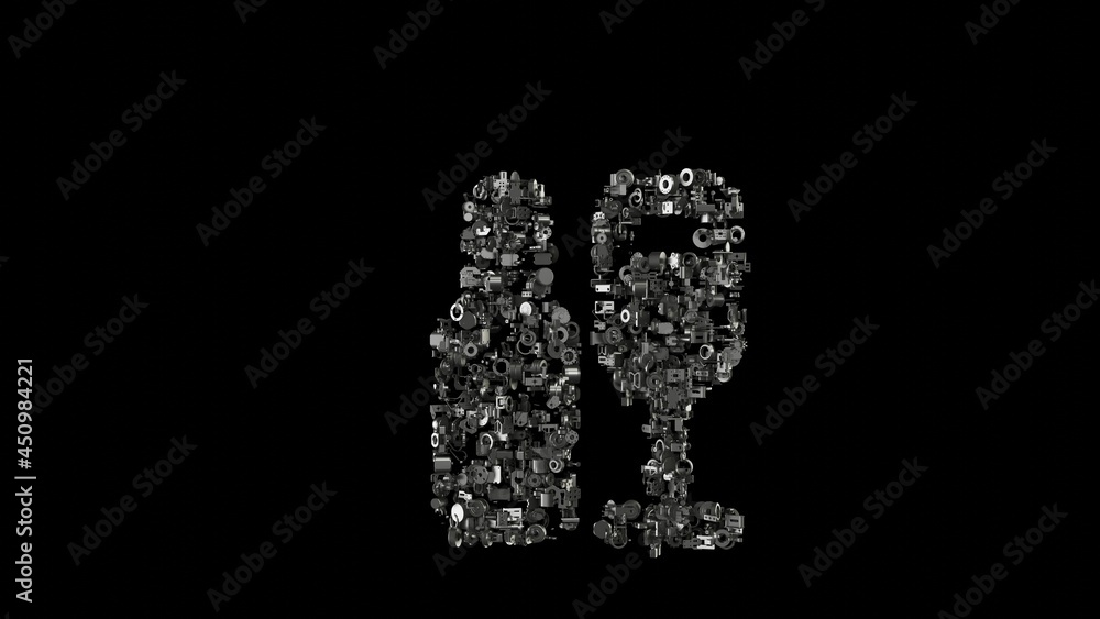 Aufkleber 3d rendering mechanical parts in shape of symbol of wine isolated on black background