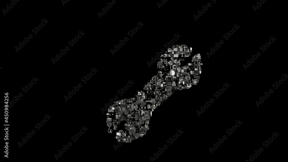 Aufkleber 3d rendering mechanical parts in shape of symbol of wrench isolated on black background