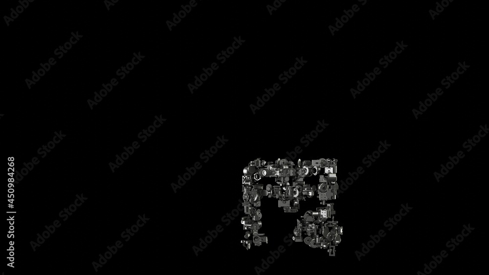 Aufkleber 3d rendering mechanical parts in shape of symbol of 3d printer isolated on black background