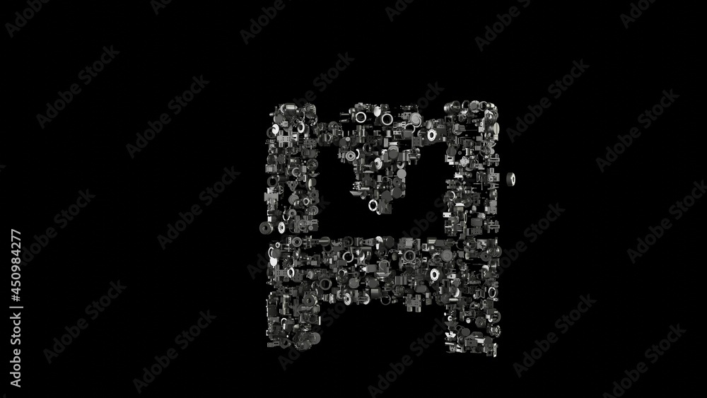Aufkleber 3d rendering mechanical parts in shape of symbol of 3d printer isolated on black background