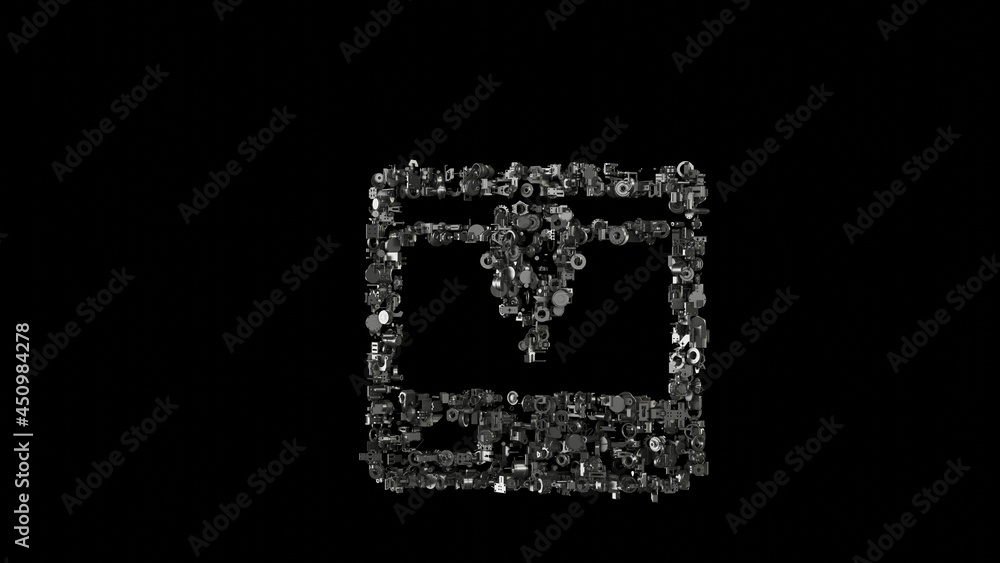 Aufkleber 3d rendering mechanical parts in shape of symbol of 3d printer isolated on black background