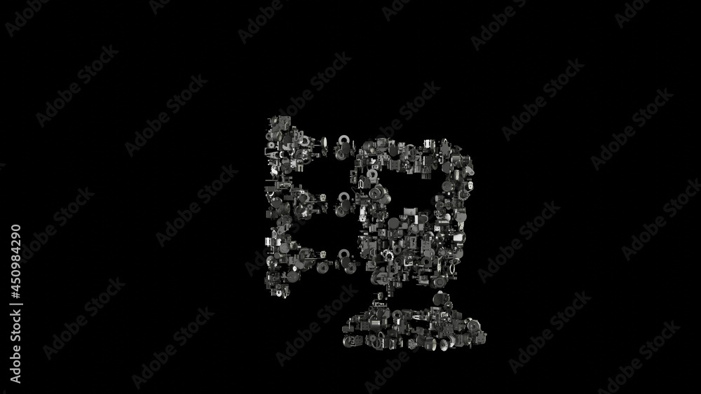 Aufkleber 3d rendering mechanical parts in shape of symbol of 3d print stomatology isolated on black backgroun