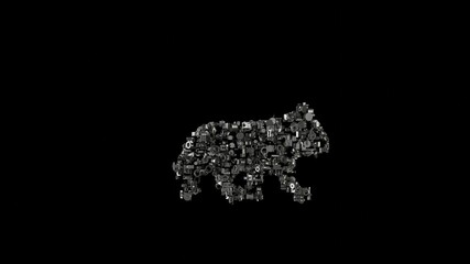 3d rendering mechanical parts in shape of symbol of wolf isolated on black background