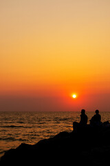 Naklejka na ściany i meble Summer Sunset over The Mediterranean Sea in Ashkelon
