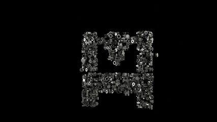 3d rendering mechanical parts in shape of symbol of 3d printer isolated on black background