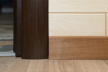 The place where the floor, wall, skirting board and trim of the interior door are adjacent