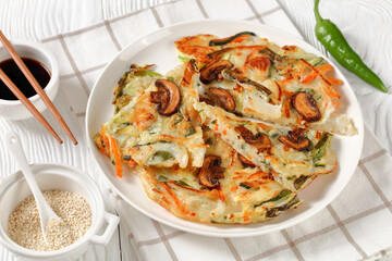Yachaejeon, veggies hot korean pancake, top view
