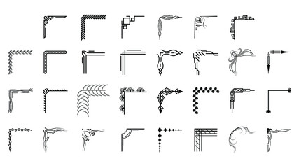 Set Hand Draw Of Corners Different Shapes Flower Decoration Vector Design Doodle Sketch Style For Wedding And Banner