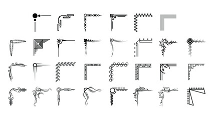 Set Hand Draw Of Corners Different Shapes Flower Decoration Vector Design Doodle Sketch Style For Wedding And Banner