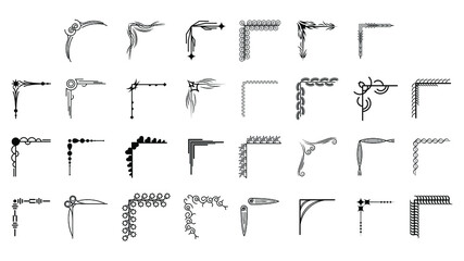 Set Hand Draw Of Corners Different Shapes Flower Decoration Vector Design Doodle Sketch Style For Wedding And Banner