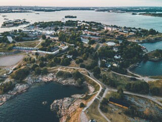 Fototapeta premium Drone Views from around Suomenlinna in Helsinki, Finland