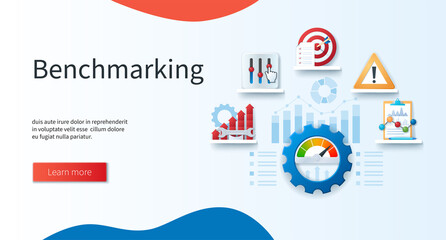 Benchmarking banner. Compare quality with other companies for improvement. Web vector illustrations in 3D style