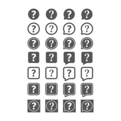 Question mark black vector icon. Help circle speech bubble.