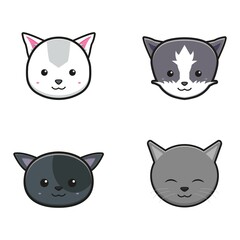 Set of cute head cat mascot cartoon icon vector illustration