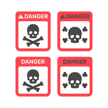 Danger warning sign with skull and crossbones. Poison, toxic or biohazard icon.