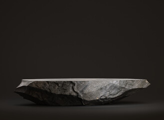 Naklejka premium Stone podium for display products on а black background. 3d illustration