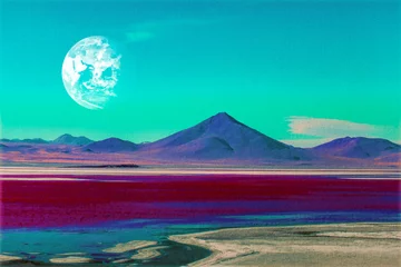 Poster landschap met bergen en lucht in Mars Planet © reznik_val