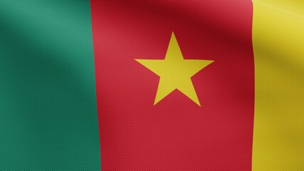 3D, Cameroonian flag waving on wind. Close up Cameroon banner blowing soft silk