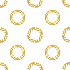 Pattern with a wreath of branch, yellow leaves, isolated on a white background.