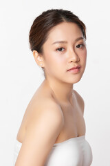 Beautiful young asian woman with clean fresh skin on white background, Face care, Facial treatment, Cosmetology, beauty and spa, Asian women portrait.