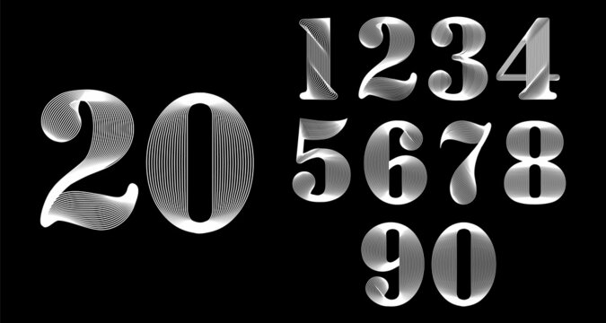 Number collection with line art effect template
